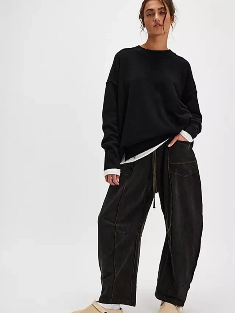 Free People Kaiden Barrel Pants Mid-rise Smocked Patch Pockets Drawstring XS